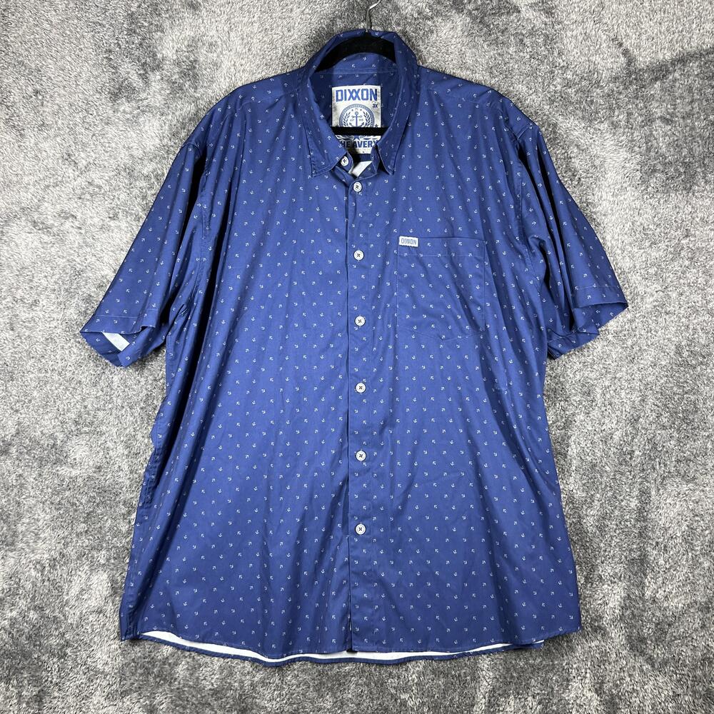 DIXXON Shirt Mens 3XL Blue Short Sleeve Button Up Anchor Print The Avery